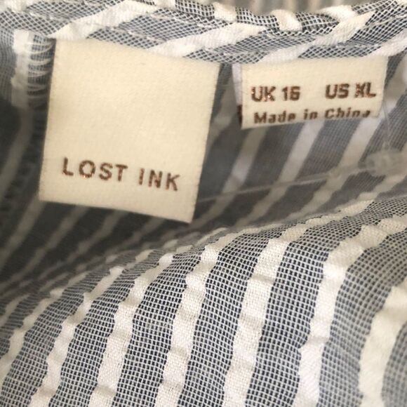 Lost Ink Blue/White Stripe Ruffle Blouse SzXL - Picture 10 of 12